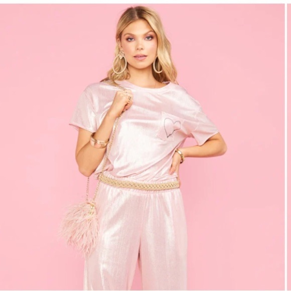 Show Me Your MuMu Pink Metallic Short Sleeve Tee Medium - Picture 3 of 15